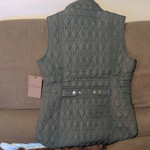 Weatherproof Olive Lined Quilted Vest with Gold Buttons - Picture 2 of 8